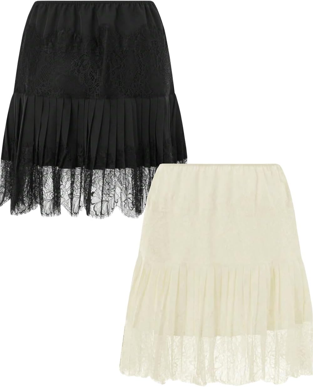 niyokki Women's Y2k Vintage Skirts Lace Slip Skirt Pleated Ruffle Floral Lace Tiered Short Mini Underskirt