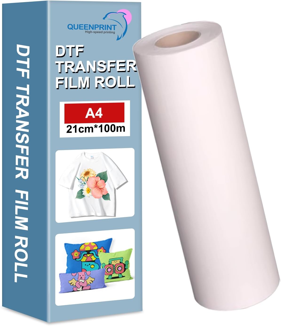 DTF Film Roll A4 8.3" x 328ft, Double-sided PET Transparent Transfer Film for Direct to Film Printer, Hot&Cold Peel, No Waiting Required for DTF T-shirt Printing