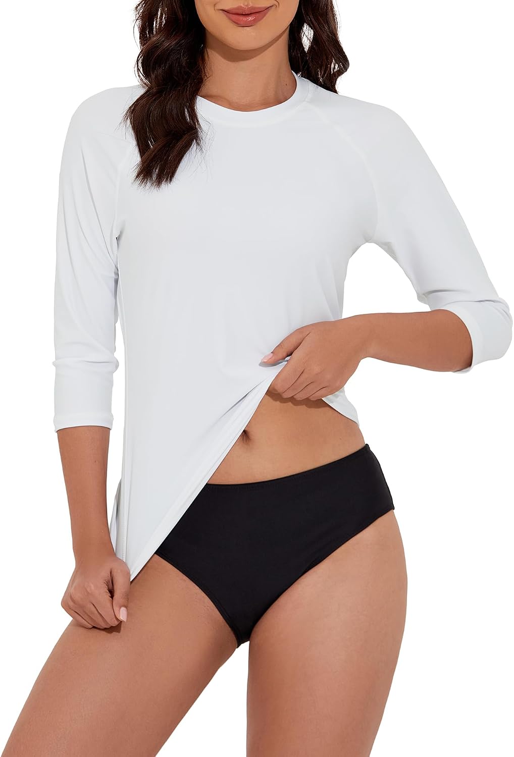 Tournesol Women's Rash Guard 3/4 Sleeve Swim Shirts SPF & UV Protection Rashguard Swimsuit Tops Round Neck Swimwear Top