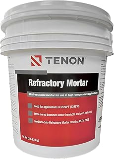 Tenon Refractory Mortar - High Temperature Mix for Fireplaces, Fire Pits, Chimneys, Parging, Brick, Clay, and More, White in Color, High Heat Resistance, Up to 2550°F (1, 25 Pounds)