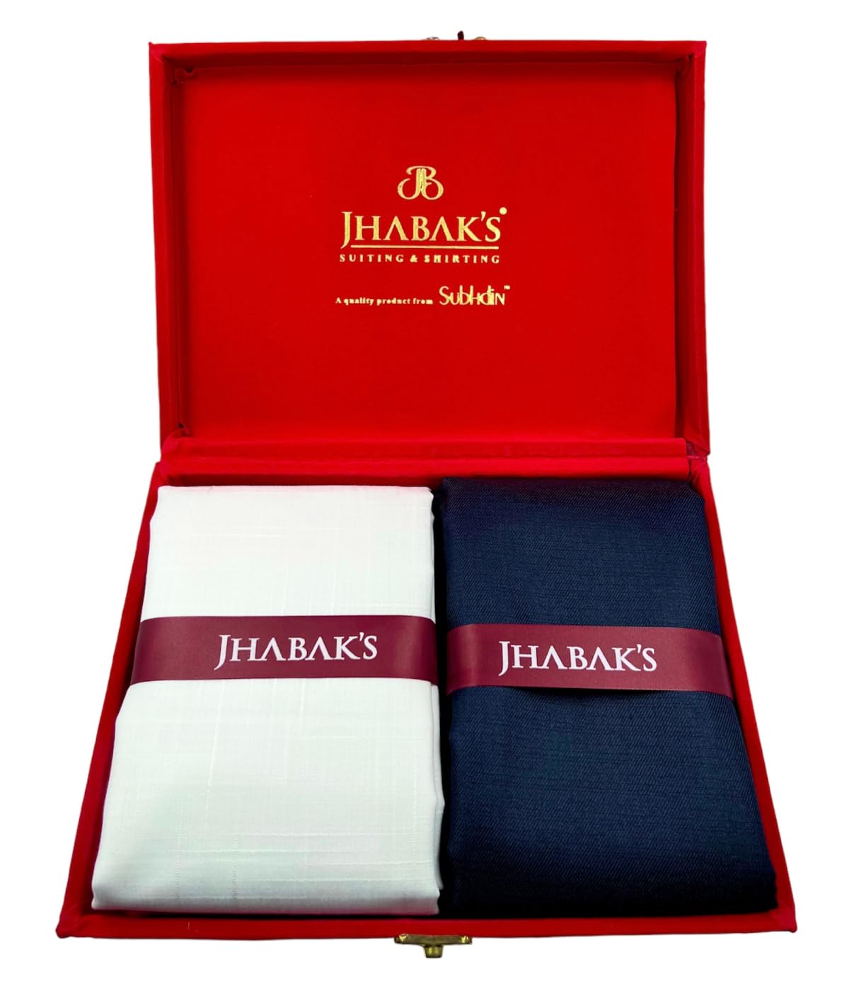 Jhabak'S Premium Linen Shirt And Trouser Fabric - Cotton Blend Material 2.25M Cloth 1.20M Pant Piece (White Shirt, Navy Blue Trousers)