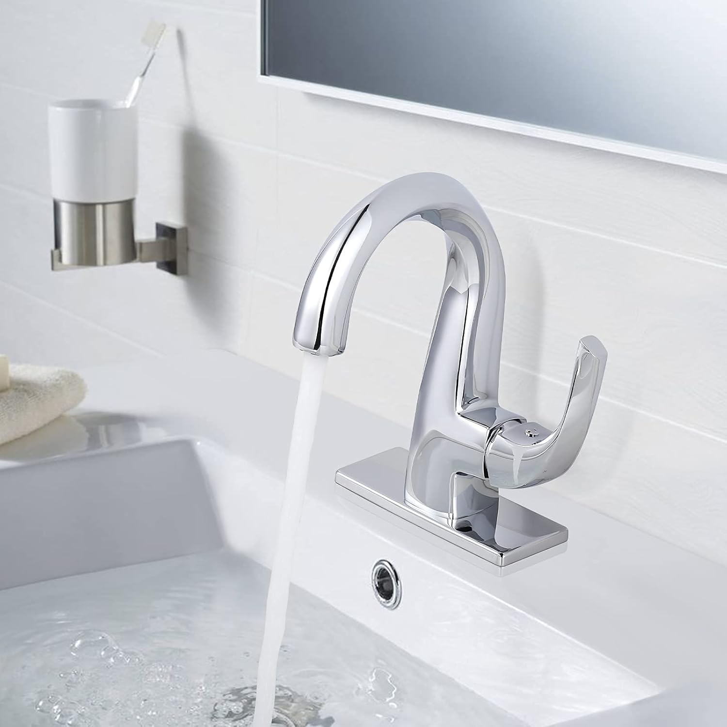 WOWOW Single Handle Bathroom Faucet 1 Hole High Arc Bathroom Basin Faucet Chrome with Pop Up Drain, Solid Brass Commercial Bathroom Sink Faucet Basin Vanity Bar Faucet (Patented Product) : Everything Else