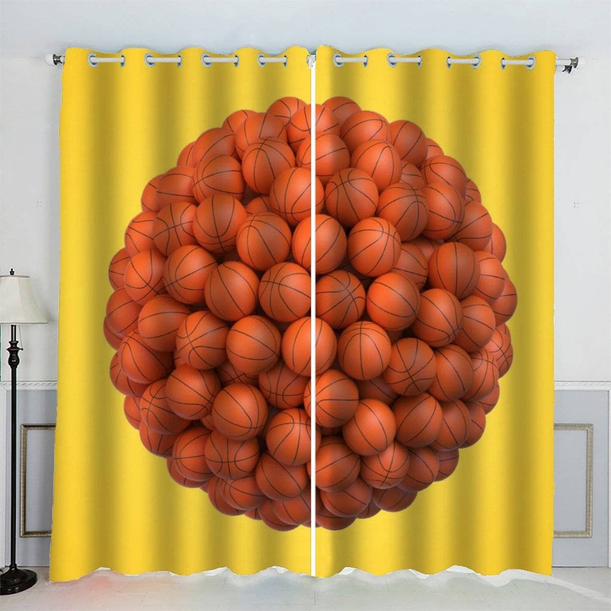 VASENA Blackout Curtains Basketball Yellow Window Drapes Noise Reducing Polyester Fabric Blackout Curtain Panels for Living Room Thermal Drapery 2 Panels (W234xL183cm)