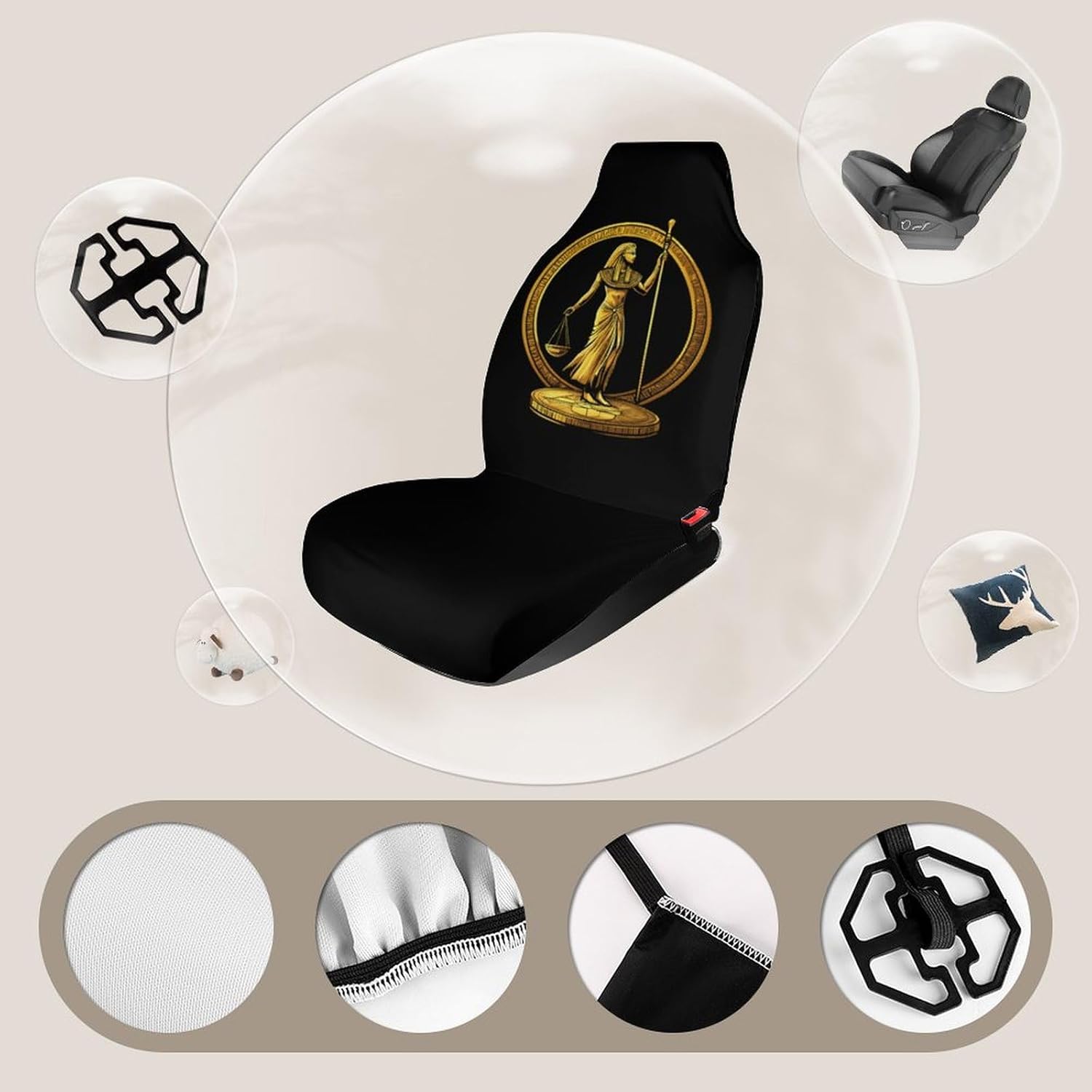 Ancient Egyptian Golden Pharoah Coin Car Seat Covers Universal Car Front Seats Protector Auto Interior Accessories 2PCS