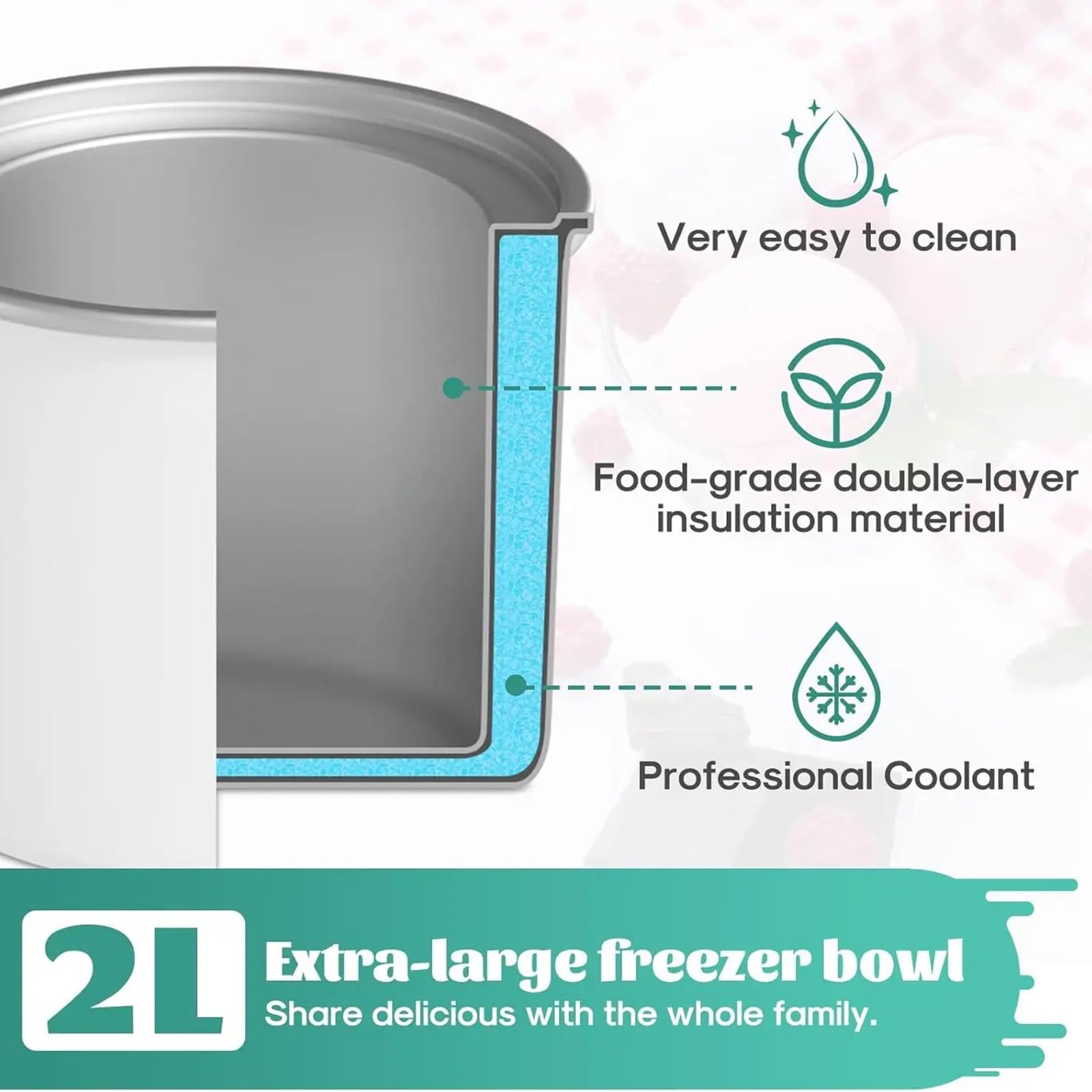 Heladera Máquina for Hacer Helados de Servicio Suave, encimera de 2,1 Cuartos, tazón congelador de Gran Capacidad, Yogur y Helado casero Hacer Helado
