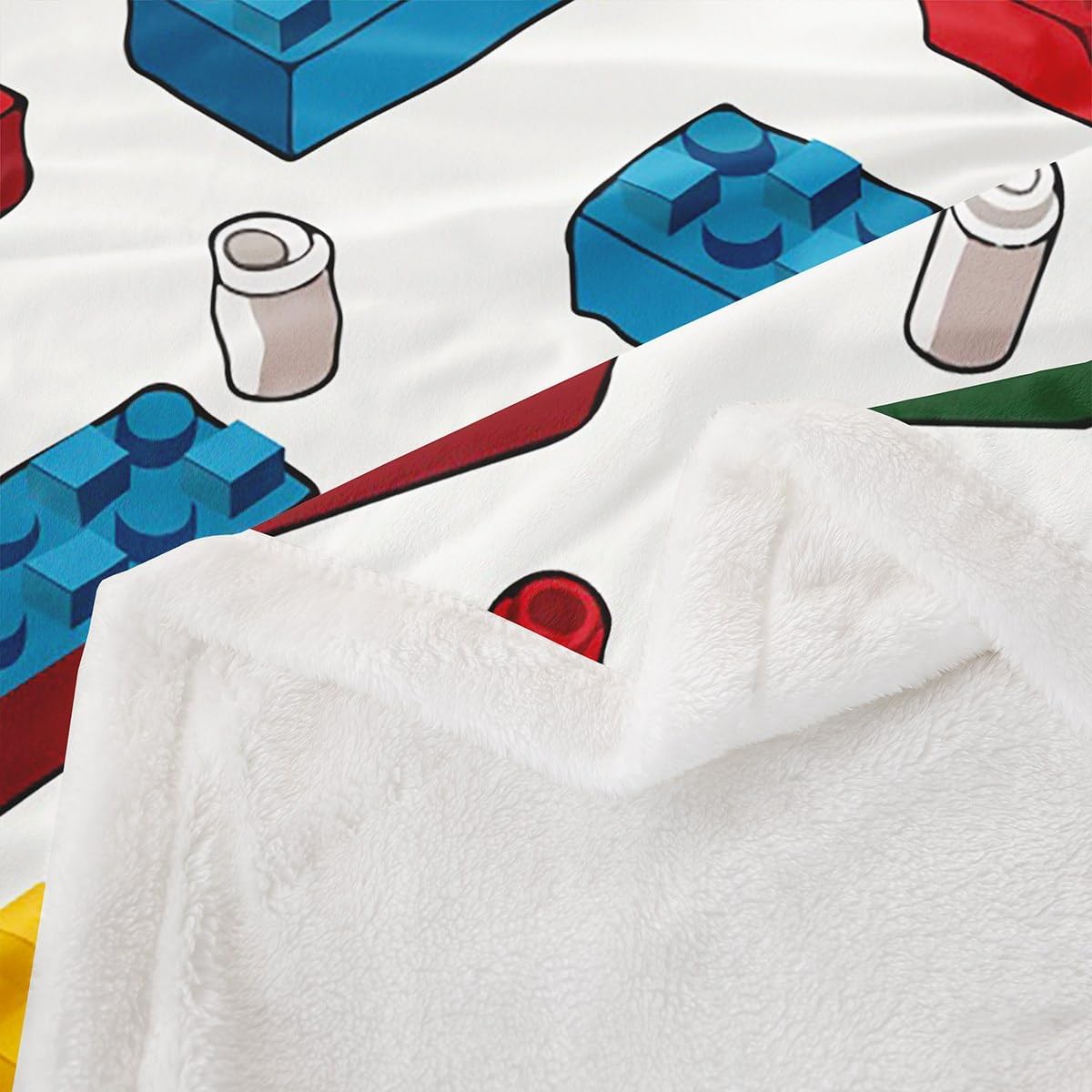 Feelyou Building Blocks Fleece Throw Blanket Twin 60"x80" Kids Toy Brick Plush Blanket for Boys Teens Gaming Games Sherpa Blanket Breathable Colorful Fuzzy Blanket Room Decor