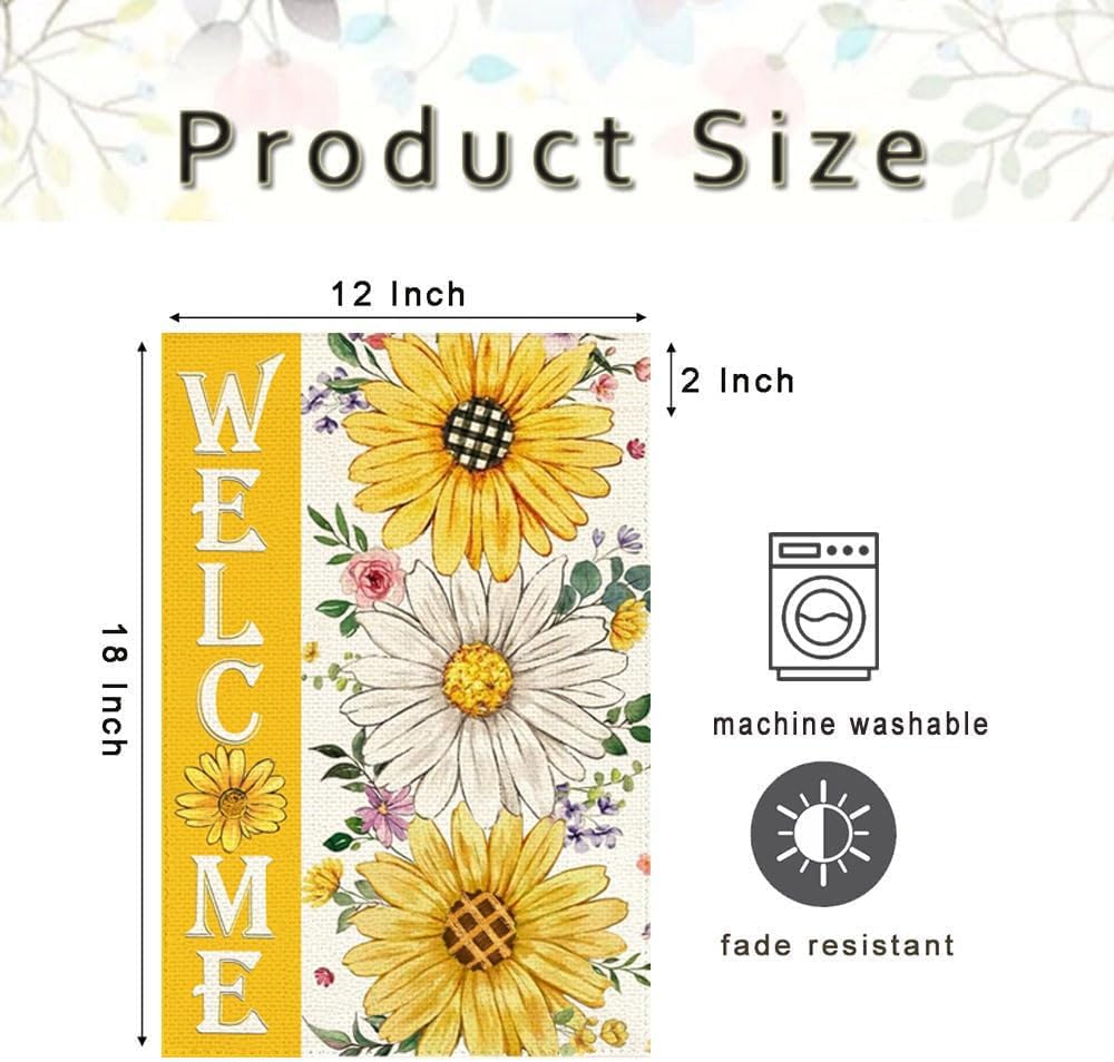 Spring Summer Floral Garden Flag 12x18 Inch Double Sided Outside Welcome Sunflower Daisy Seasonal Small Yard Flags Porch Frontdoor Outdoor Decoration - Image 5