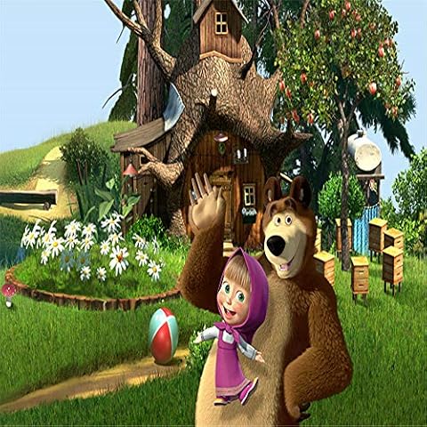 Masha And Bear Photography Backdrop Kids Birthday Baby Shower House Vinyl Photo Booth Background-250X180Cm Cover