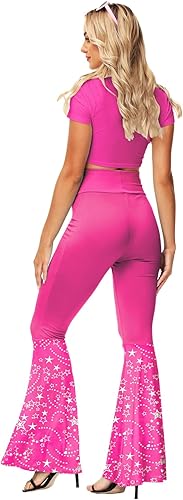 Vista 7 de AOBUTE Pantalones de discoteca para mujer, de cintura alta, brillantes, acampanados, metálicos