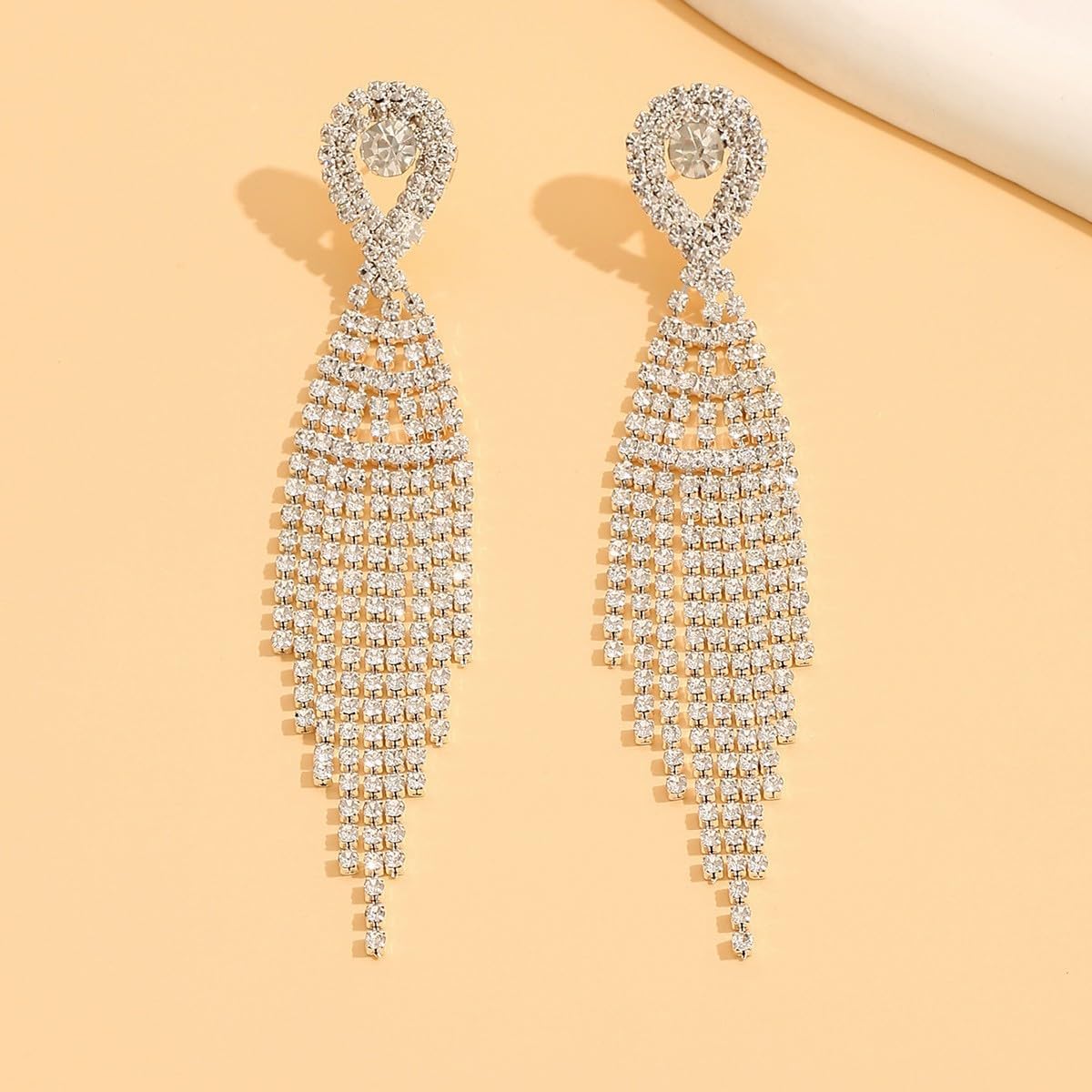 Rhinestone Earrings Dangling for Women Sparkly Silver Dangle Earrings Girls Long Chandelier Earrings Tassel Lightweight Ear Studs Cubic Zirconia (KE001S-W) - Image 6