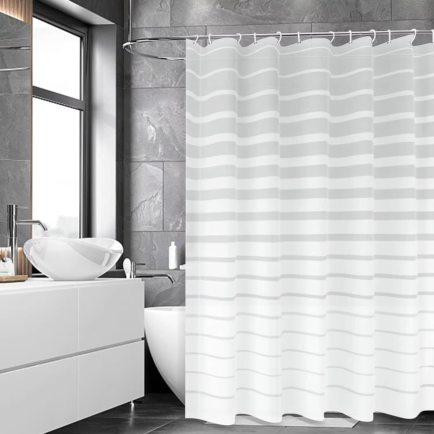 Rideau de douche imperméable 123x220 cm avec 12 crochets inclus pour baignoire