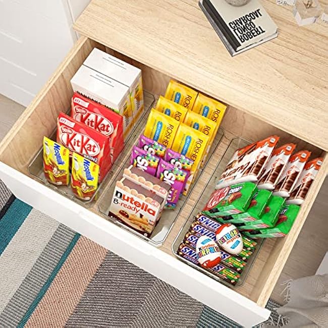 Clear Plastic Food Storage Organizer Bins,8 Pack Pantry Organizations and Storage Bins with Removable Dividers, Stackable Refrigerator Organizer Bins Fridge Organizers Kitchen Cabinet Organizers