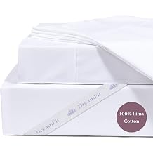 DreamFit DreamCool 100% Pima Cotton Sheets with Elastic Corner Straps 20 Inch Extra Deep Pocket Crafted in USA Hotel Style Luxury Sheets King Sheets Set White