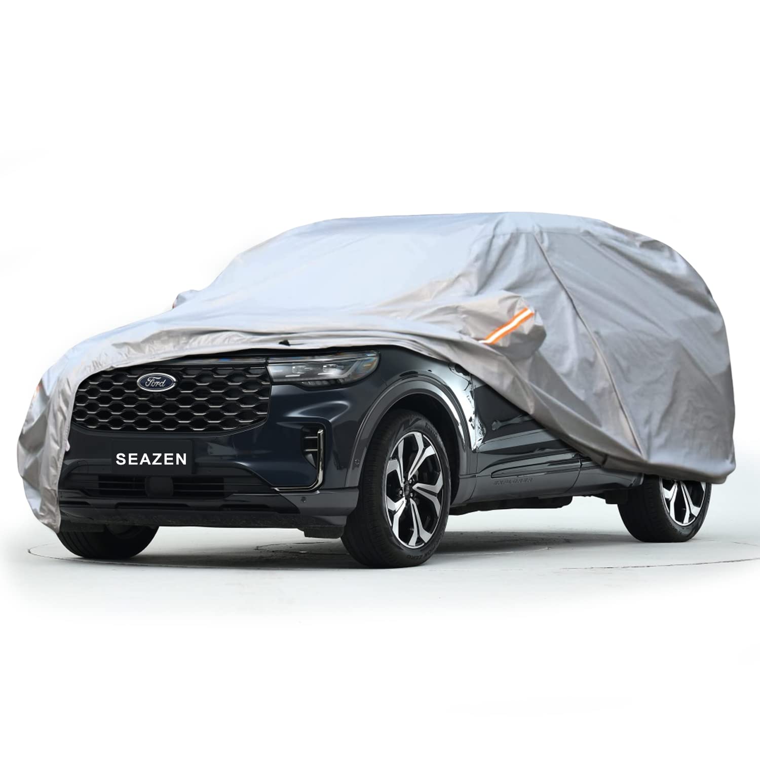 SEAZEN SUV Car Cover with Zipper Door, 2 Layer Full Car Covers Waterproof All Weather,UV Protection Snowproof Dustproof,Universal Outdoor Car Cover (Length 191" to 200")