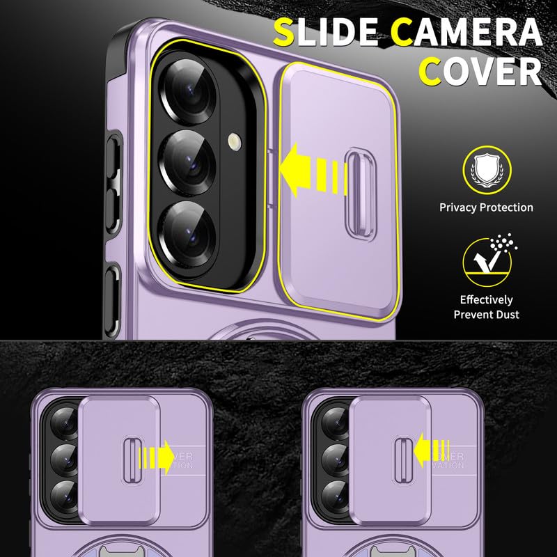 Image of LuxuryKase Shockproof Rugged Case for Samsung Galaxy S26 Plus | Slide Camera Cover | 360 Rotating Ring Kickstand | Military-Grade Protection - Lavender Purple
