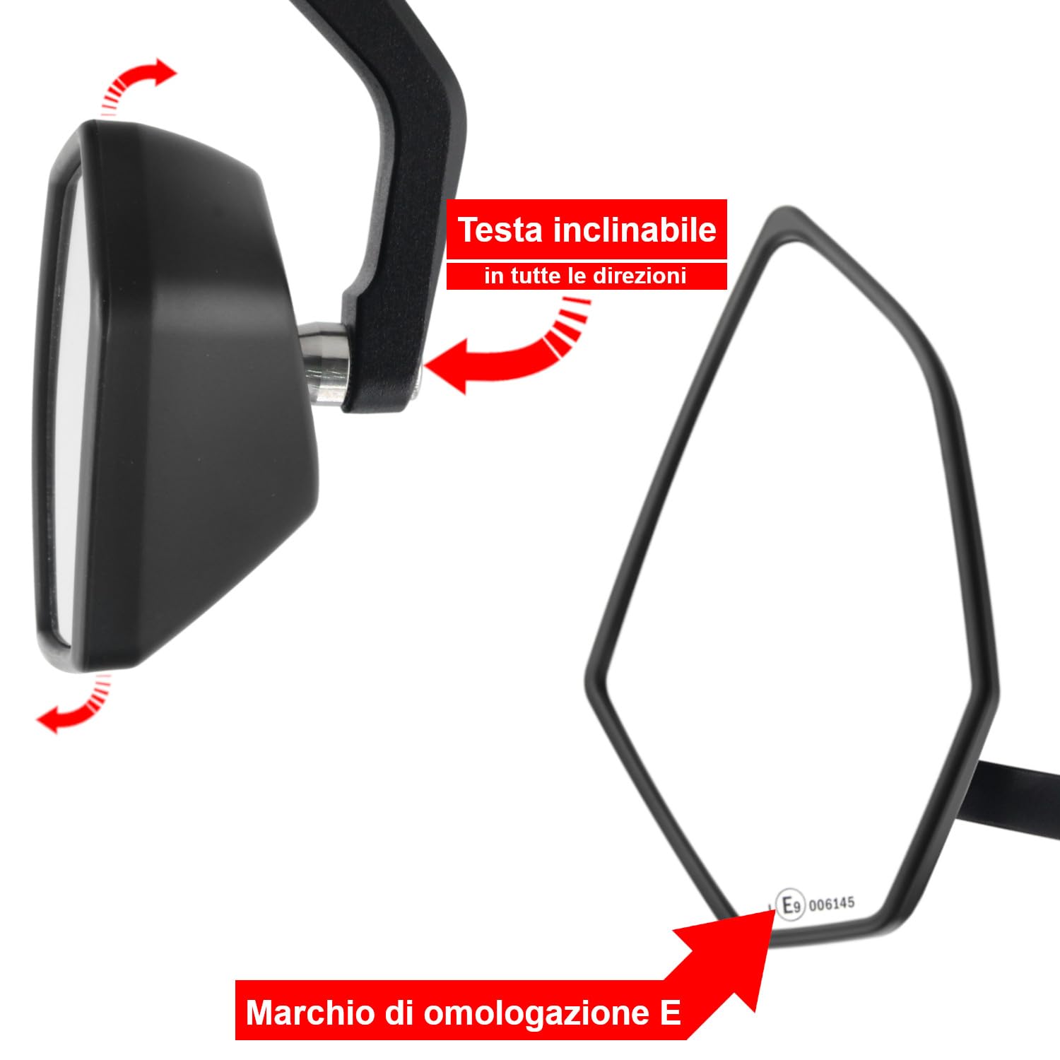Area1 Specchietti Retrovisori Moto Universali da Manubrio, Coppia Omologata E – Compatibili con Duke SMC/R MT07 MT09 MT125 Z900 Z650 CMX CB 500 Hornet SV650 GSXS GSF Bandit R12 S1000 Tuono