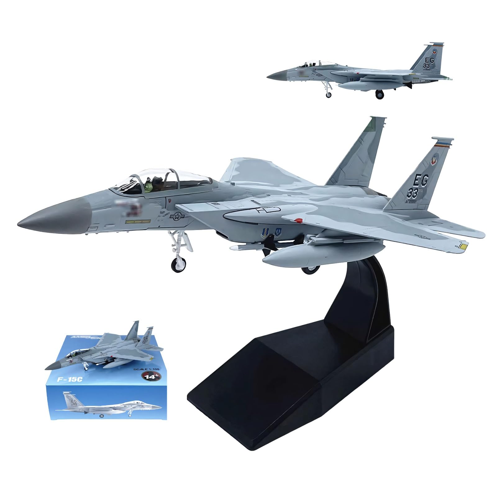 Modello pressofuso in lega jet combattimento F15C scala 1:100 Simulazione altamente dettagliata, con espositore, regalo perfetto for appassionati collezionisti aviazione, arredamento