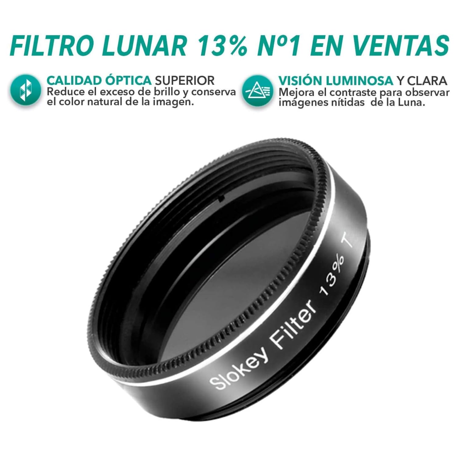 Filtro Lunar 13% Pro Slokey SkyWays de 1,25” para Oculares de Telescopio Astronómico Reducir el Brillo y Mejorar el Contraste en la Observación de la Luna y Venus