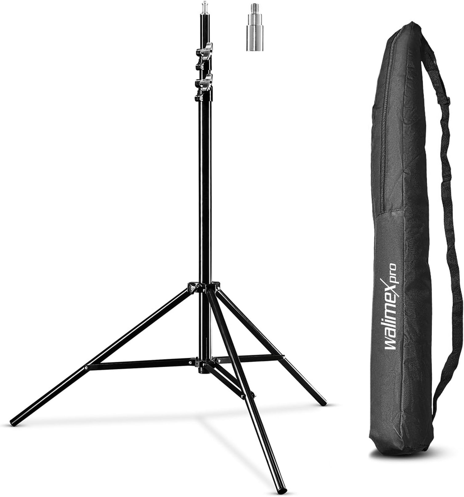 Walimex pro lamp tripod WT-806 with spring damping I height max. 256cm I stable light tripod loadable up to 6kg I lighting tripod for ring light, reflector, flash & video I incl. 3/8" adapter & bag