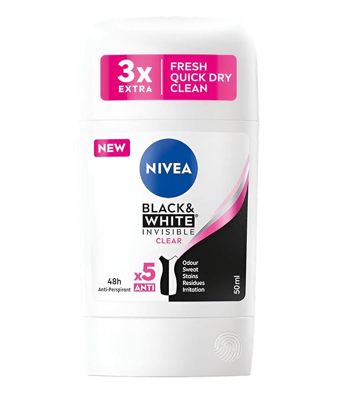 Desodorante em bastão NIVEA Black & White Invisible Clear, pacote com 2 de 50 mL