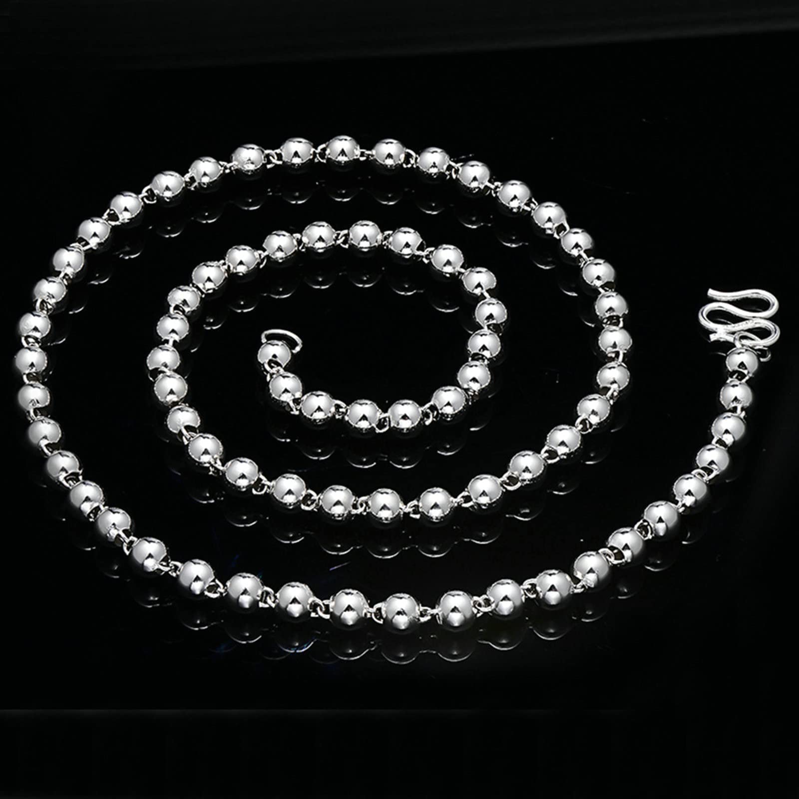 Collar de plata de ley para mujer, collar de hip hop, collar de cadena de bola para mujer, collares de