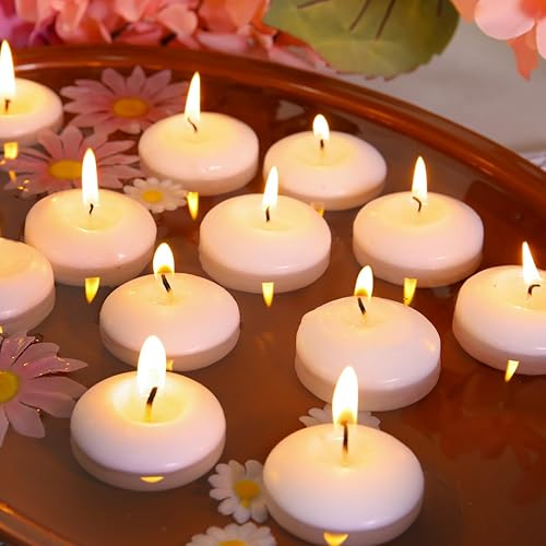 2 inch White Floating Candles, 24 Packs Unscented Floating Candles for Centerpieces-5+ Hours Burn Time-2 Floating Tealight Candles for Cylinder