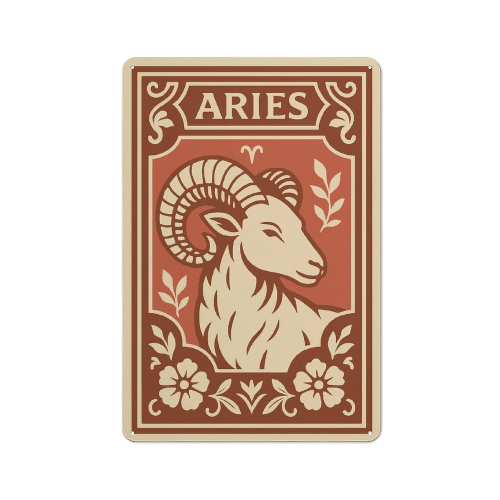 Junmoney Style-3-1 Aries Zodiac Ram Illustration Retro Tin Sign 30X20cm For Garage Wall, With Retro Styling For Interior Wall Displays