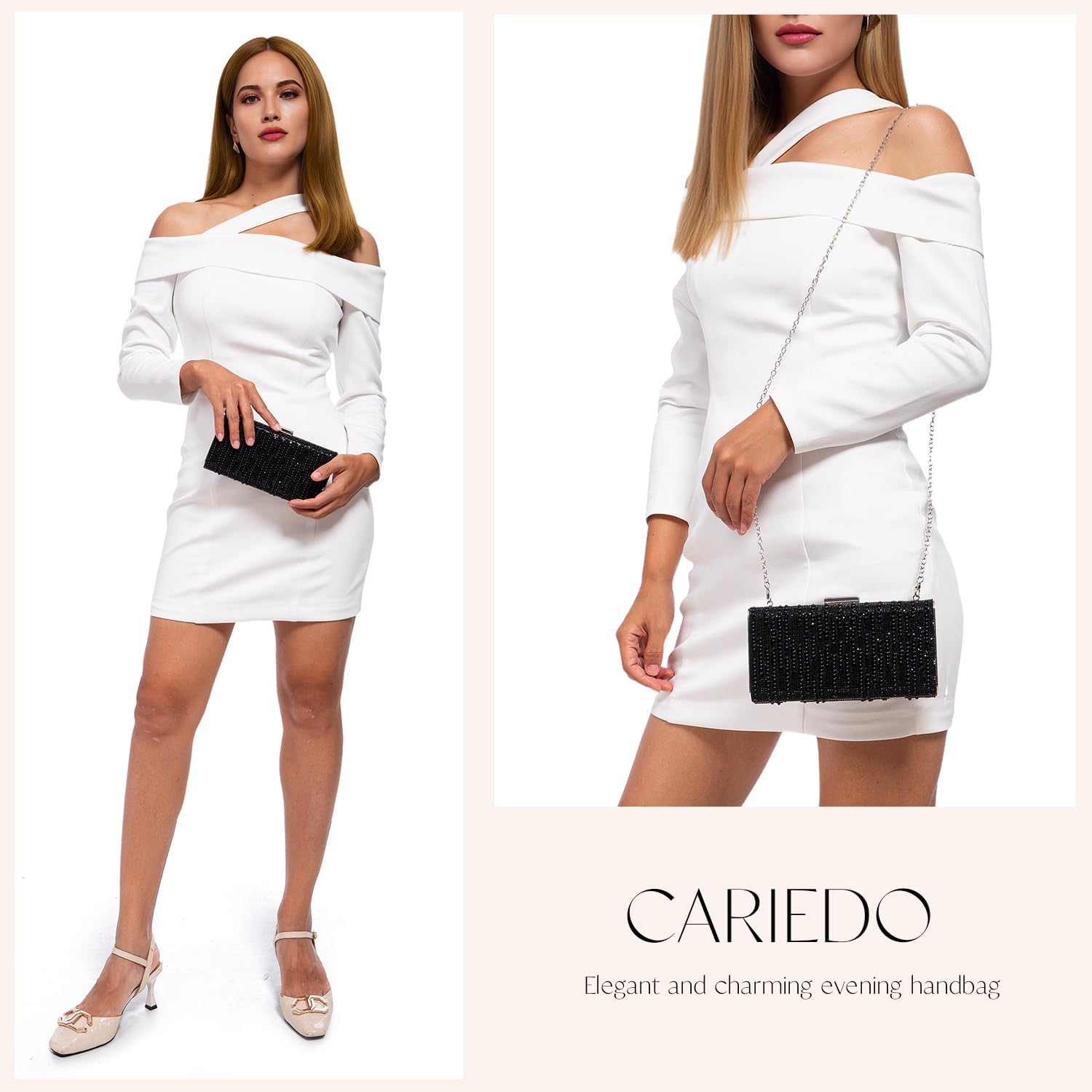 CARIEDO Pearl Rhinestone Bow Flip Clutch for Women - Wedding Prom Cocktail - Image 5