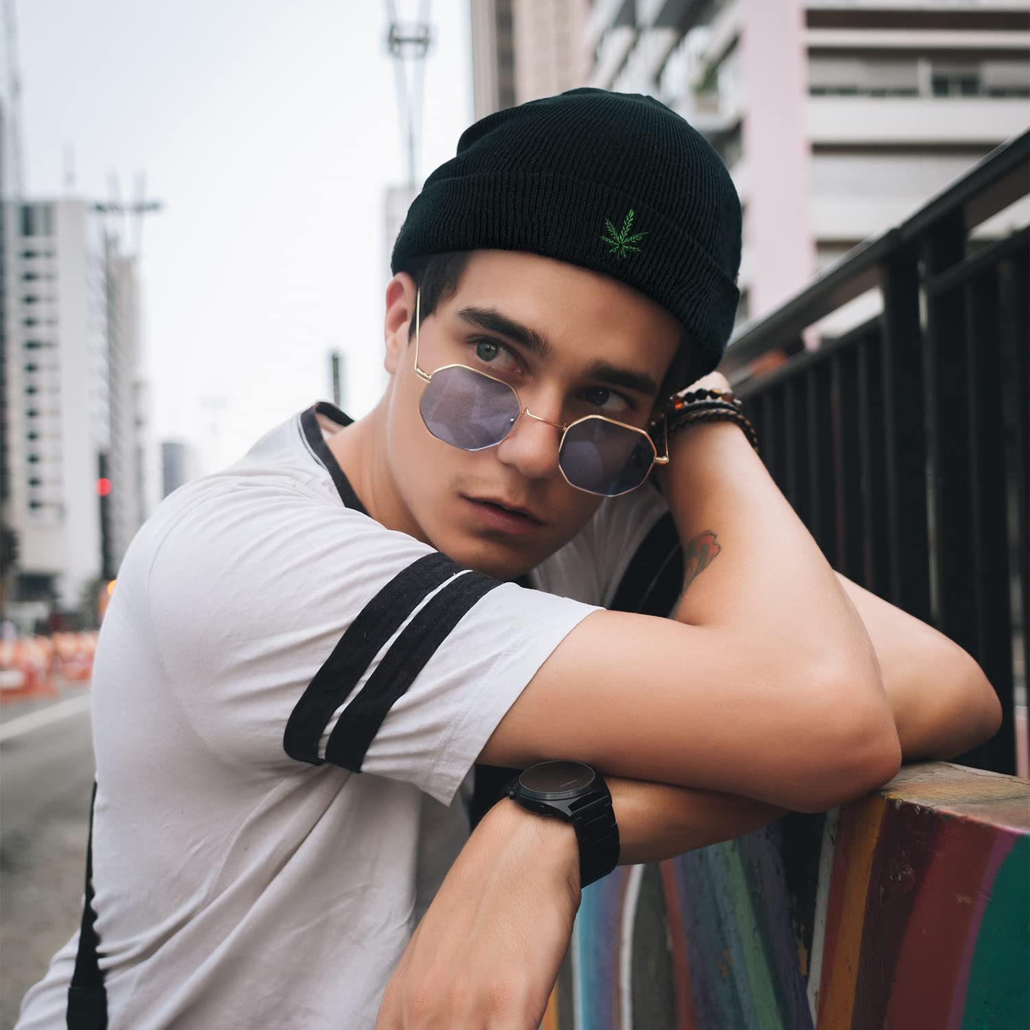 Cool Graphic Beanie para hombre y mujer, color negro