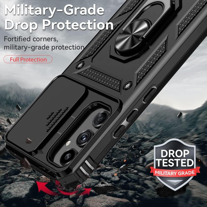 Image of SkyTree Samsung Galaxy F14 5G, Robotic Sliding Camera Window Shock Proof Thunder Case, Dual Layer Hybrid Shockproof Back Cover Case with Kickstand for Samsung Galaxy F14 5G - Black