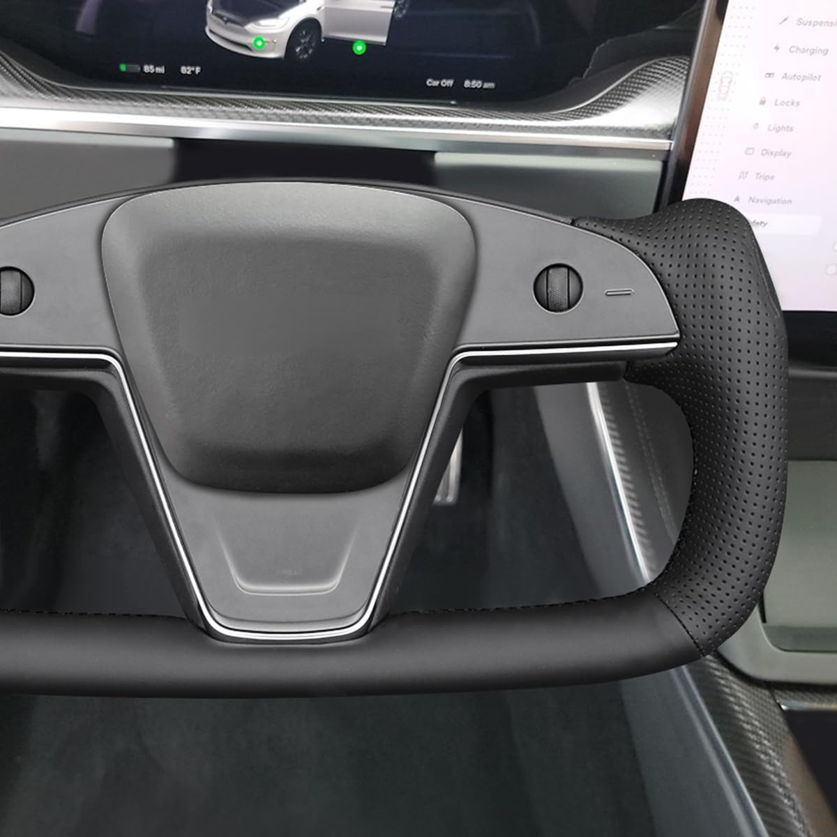 MEWANT Steering Wheel Cover for Yoke Style Steering Wheel for Tesla Model S 2021-2023 / Model X 2021-2023 Hand-Stitched Steering Wrap