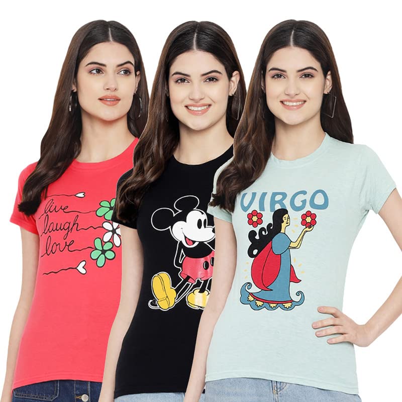 Image of Preneum Women's Cotton Regular Fit Graphic Stylish Printed Short Sleeves Casual T-Shirt || Trend & Style (Pack 3)