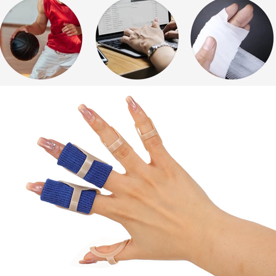 Finger Splint Kits 9 Pcs Oval Finger Splints & 3 Pack Finger Sleeves for Trigger, Mallet, Arthritis Straightening Finger Brace Support for Thumb/Middle/Ring/Index/Pinky (Size 3-11)