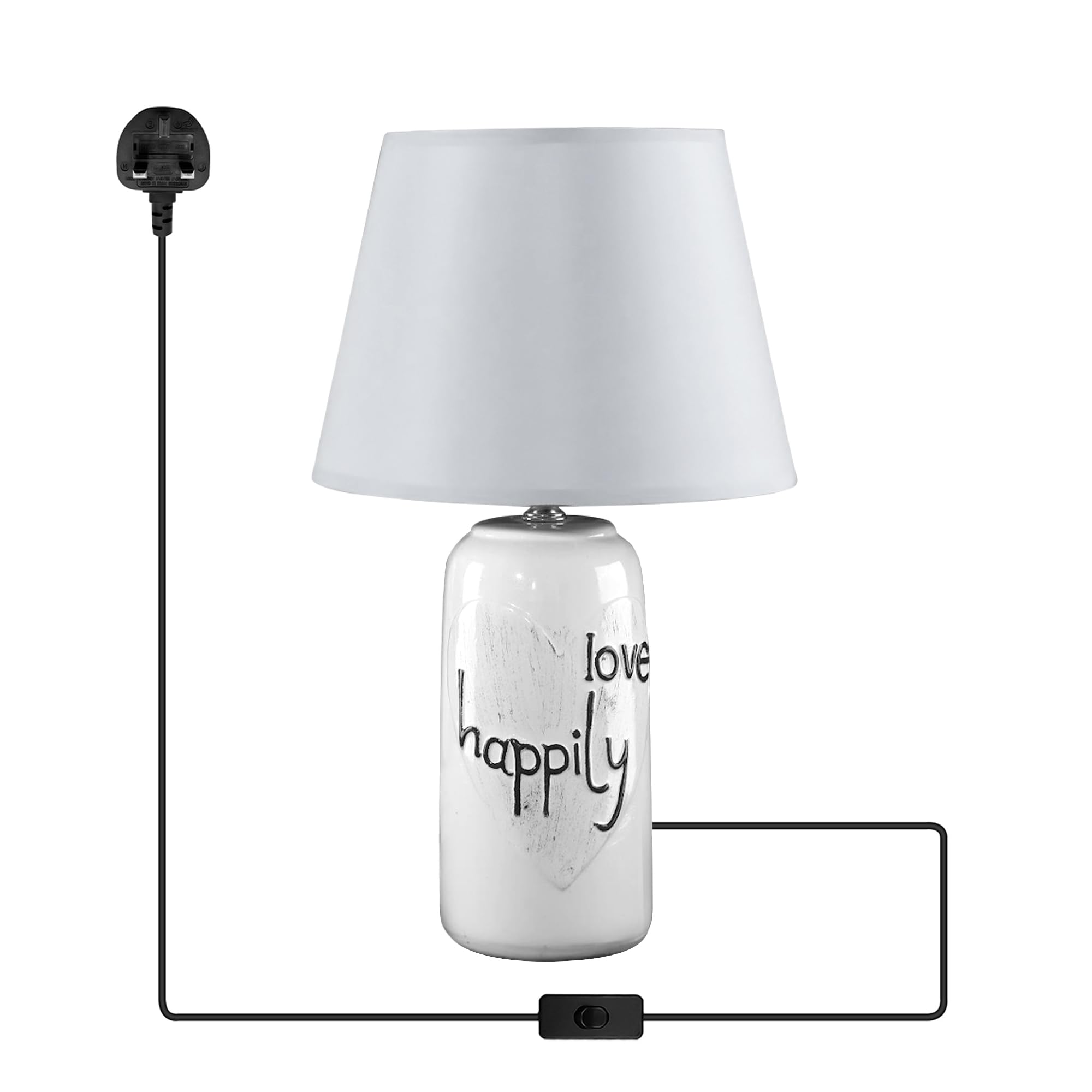 LEDSone Bedside Lamps Modern Table Text Align Lamp with Fabric Shade for Bedroom Nightstands and Living Room Décor