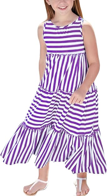 KYMIDY Girls Sleeveless Maxi Dress Kids Summer Casual Striped Sundresses for Girls 6-12 Years