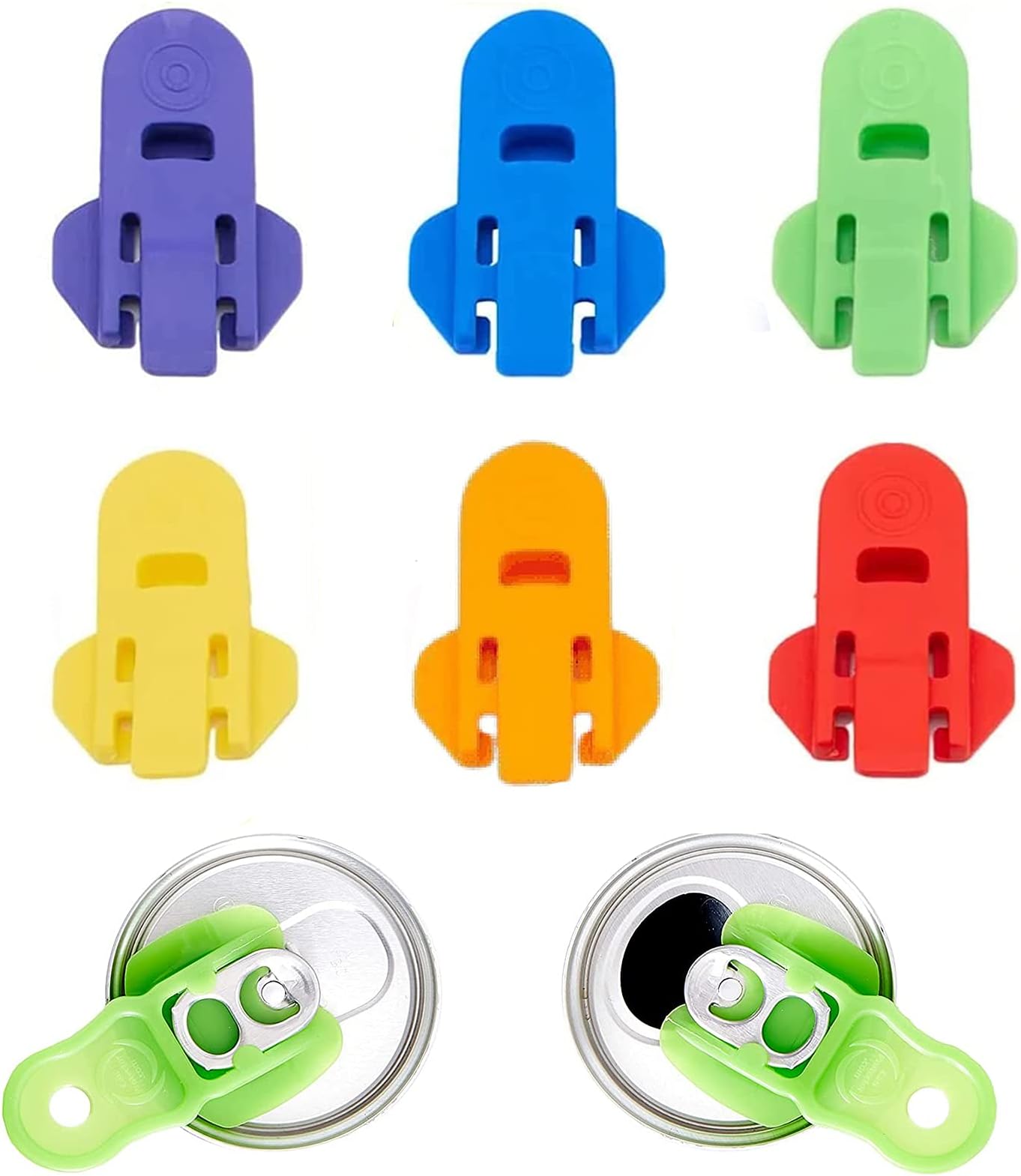 6pcs Easy Can Opener & Cover Soda Protector for Active, Color Coded Drink Shield and Beverage Barricade Soda Protector, Fun Colored Plastic Tab Openers, Fit All Aluminum Cans