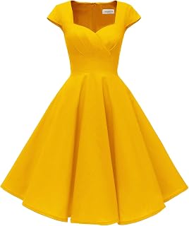 Hanpceirs Women's Cap Sleeve 1950s Retro Vintage Cocktail Swing Dress with Pockets - Tea Length Bridesmaid Party Dress