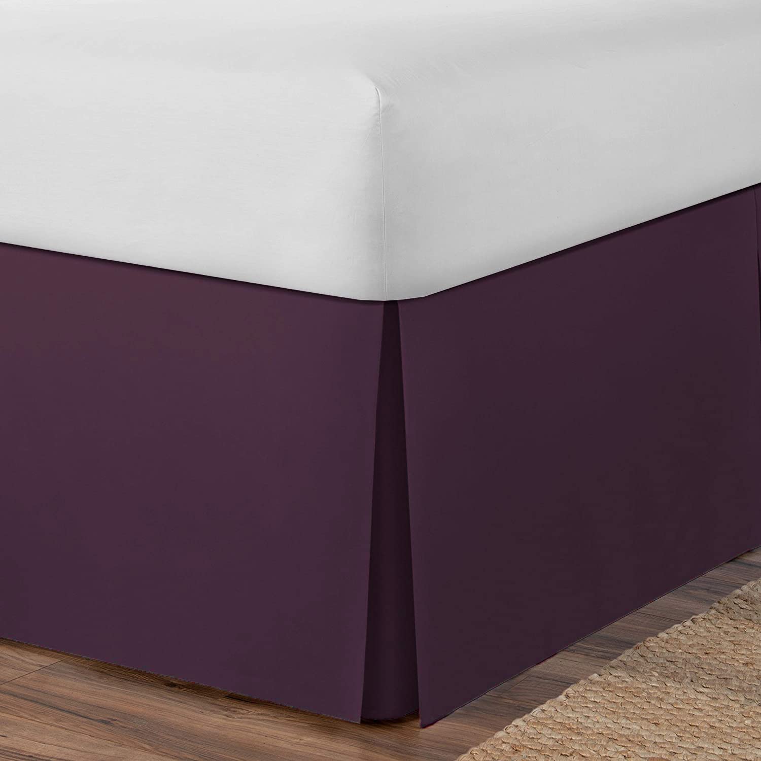 AmigoZone Plain Cotton Percale Platform Base Valance Pleated (Plum, Single)