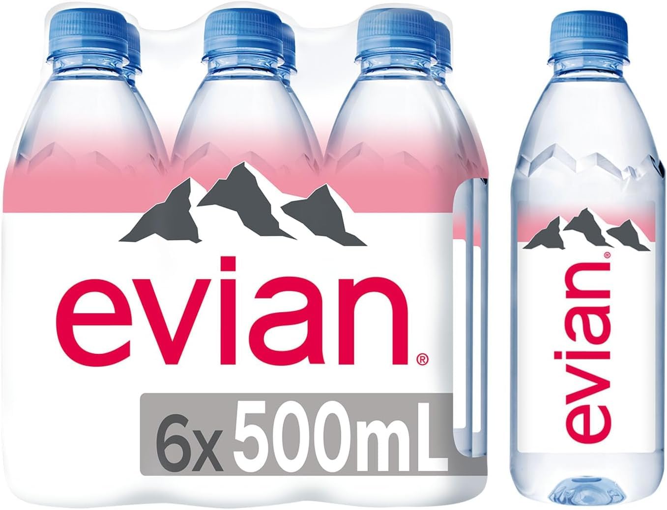 E-vian water | Natural Mineral-Rich Water from the French Alps | Refreshing Hydration On-the-Go | 500ML Bottle | Pack of 6