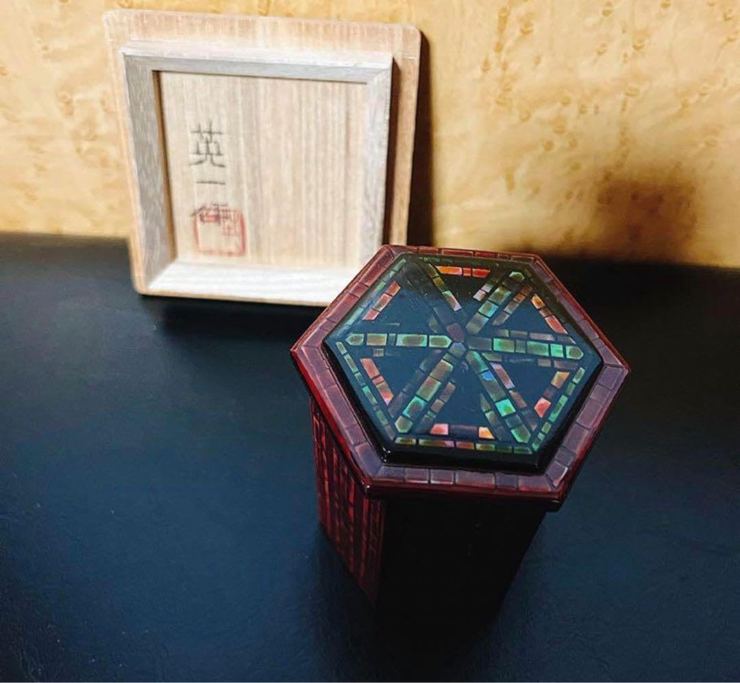 【未使用品】薄茶器　石村英一作　青貝　六角　共箱付　茶道具 薄茶器 石村英一作 青貝 六角 共箱付 茶道具 未使用品】薄茶器