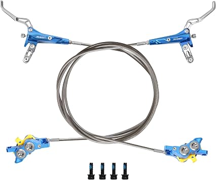 Hydraulic Disc Brake Set, Left Front 1110mm & Right Rear 1610mm, 4 Piston Bike Brakes Set Compatible with Talaria /Talaria Sting MX3/Surron Light Bee X/R MX4/Segway X160 X260/79BikeBlue