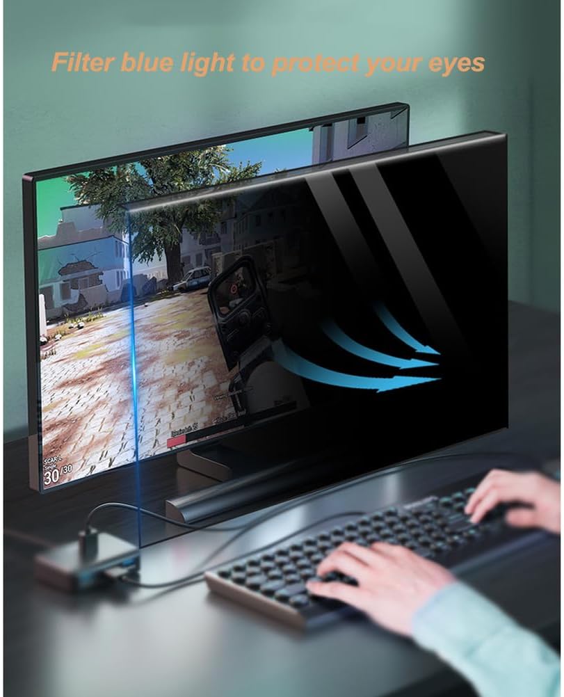 Hanging Privacy Screen Filter for 27.5 inch Desktop Computer Monitor, Glare Blue Light Blocking Screen Protector Cover, Anti-Peep Monitor Privacy Screen for 16:10 Widescreen PC ​Monitor