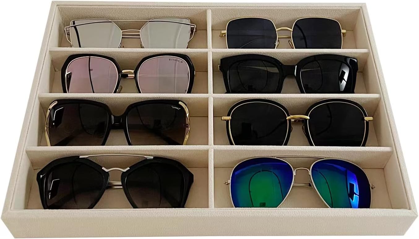 Beige Velvet Stackable Glasses and Jewelry Display Trays
