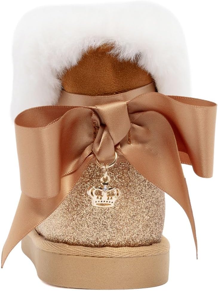 Juicy Couture Girls Youth Winter Snow Boots – Cozy Fashion Ankle Boot with Faux Fur Lining, Rhinestone Stars, Memory Foam Comfort and Bow Detail