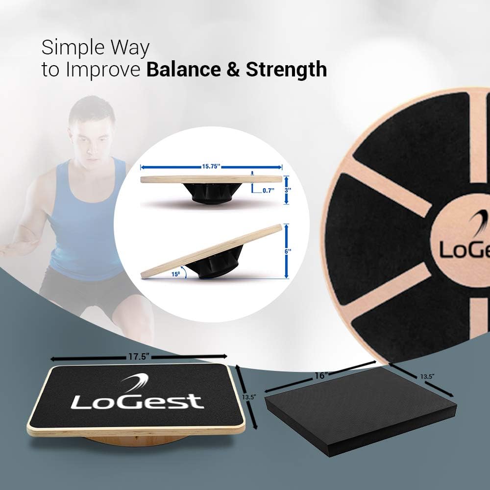 Logest 3 Piece Set - Balance Board - Rocker Board - Balance Pad Non-Slip Foam Pad Wobble Balance Board Trainer Standing Desk - for Fitness Stability Training, Yoga, Core Strength, Physical Therapy : Sports & Outdoors