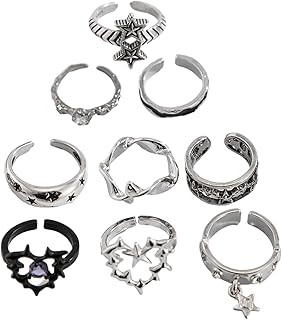 [オンジャク] 女性と男性用のソーンゴシックリングセットシルバーパンクスタイル蝶とハートアクセントカジュアルウェアヴィンテージリング