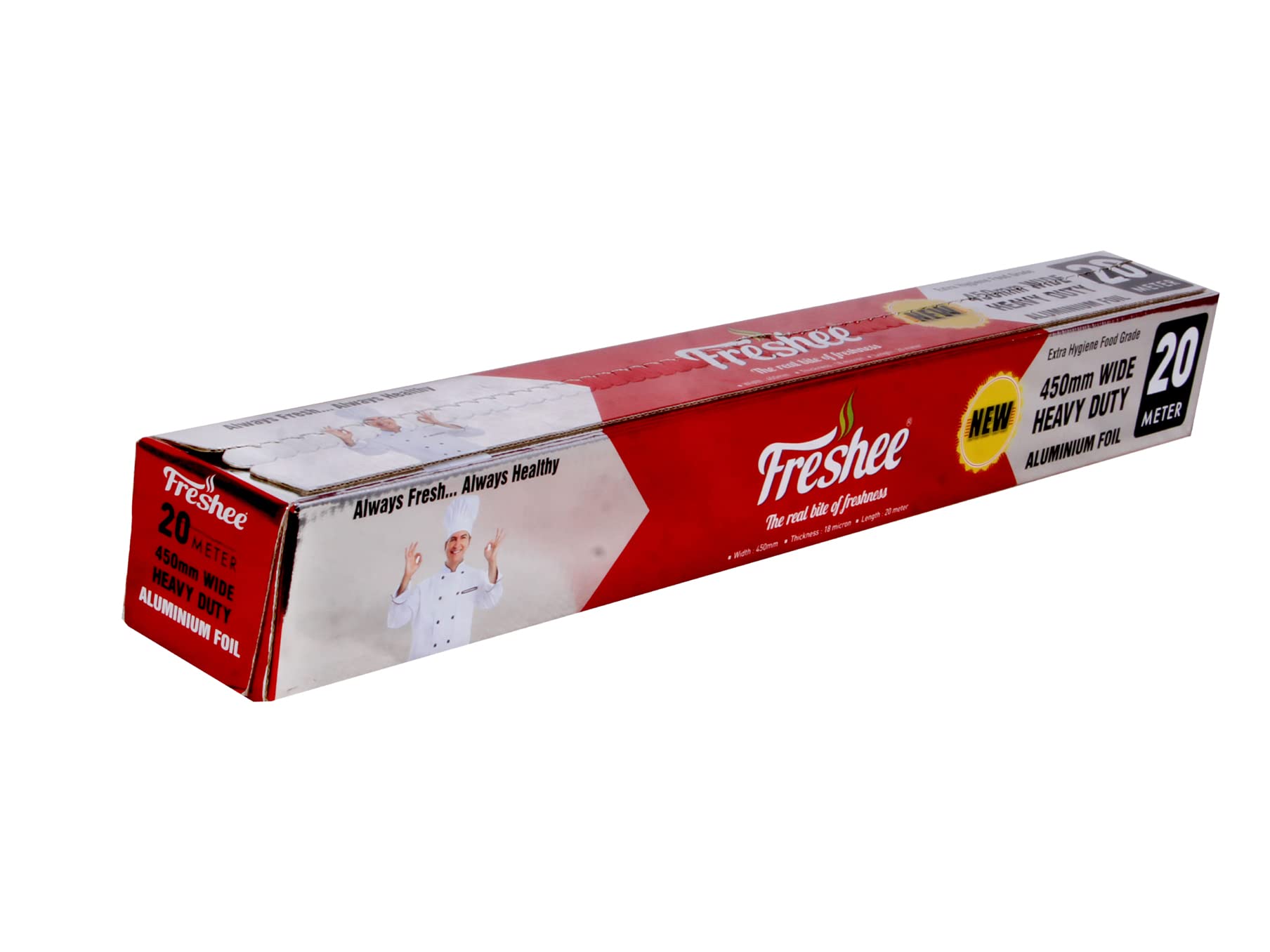 Freshee 20m Heavy Duty Aluminium Foil Roll 45cm Extra Wide Silver Foil 18 Micron Thick, Food Wrapping Paper roll, Kitchen foil, Disposable Foil for Food Delivery, Keeps Food Fresh & Hot for Long (B0BN6HCDJ3) Amazon Price History, Amazon Price Tracker