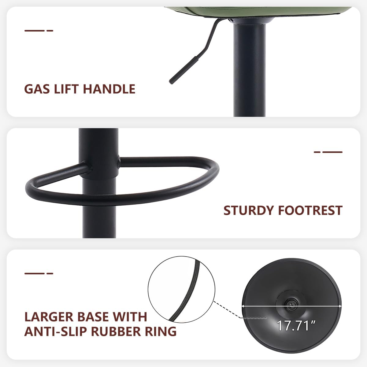 Kidol & Shellder Adjustable Swivel Bar Stools Set of 2 Faux Leather Counter Height Stools with Back Modern Upholstered Metal Base Barstools for Kitchen Island Home Bar Green