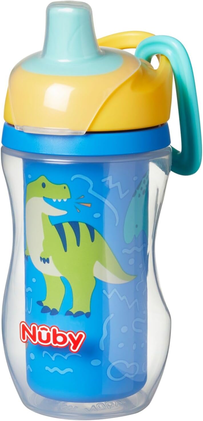 Nuby Active Sipper Insulated Toddler Cup with No-Spill Vari-Flo Valve - (2 Pack) 9 oz - Easy Grip Design with Carabiner Clip - 18+ Months - Boy