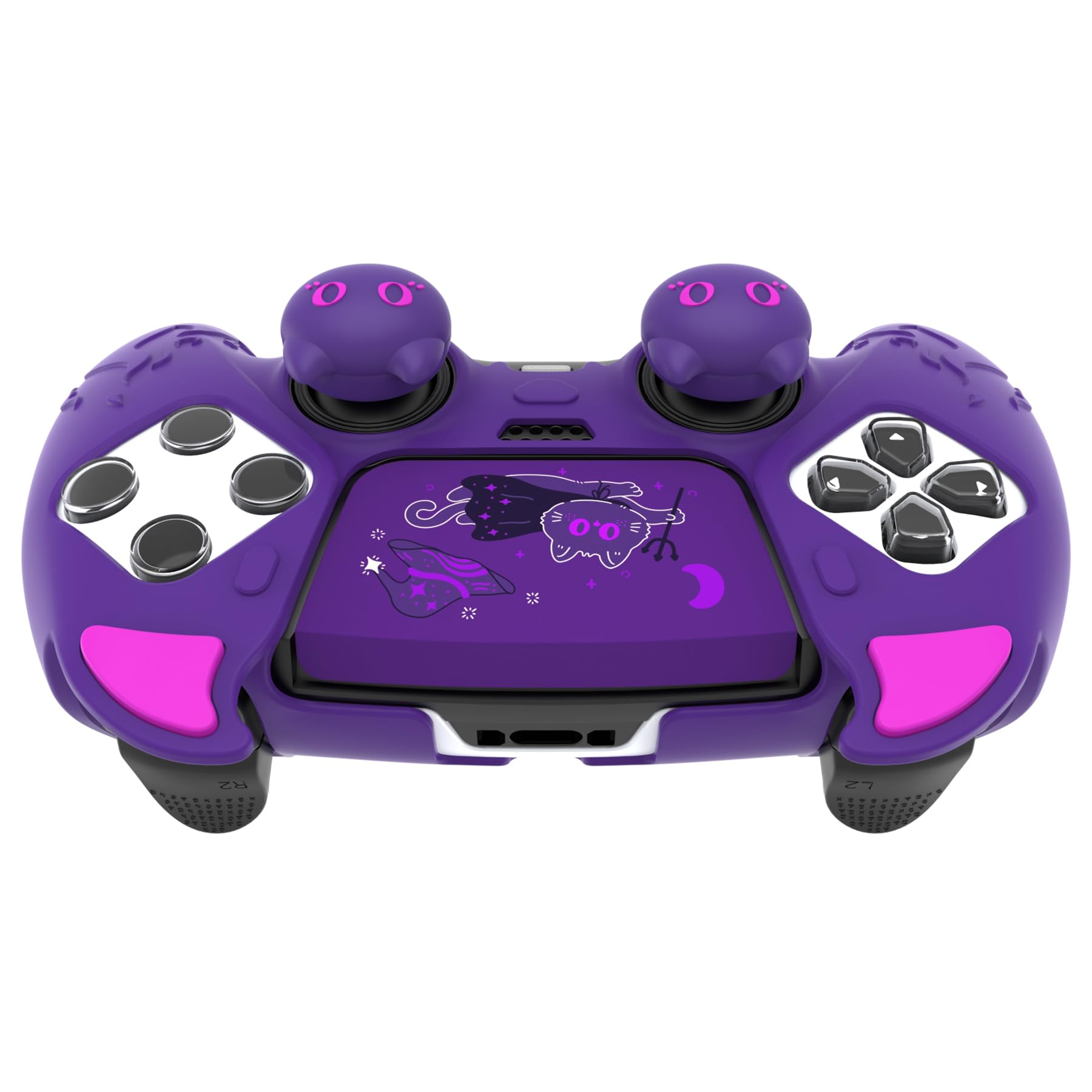 PlayVital Etui do ps5 Edge z Ochrona Joysticków do ps5 Edge Kontrolera Akcesoria & Naklejka na Panel Dotykow,Silikonowy Pokrowiec Antypoślizgowy–Fioletowy,Uroczy Demon